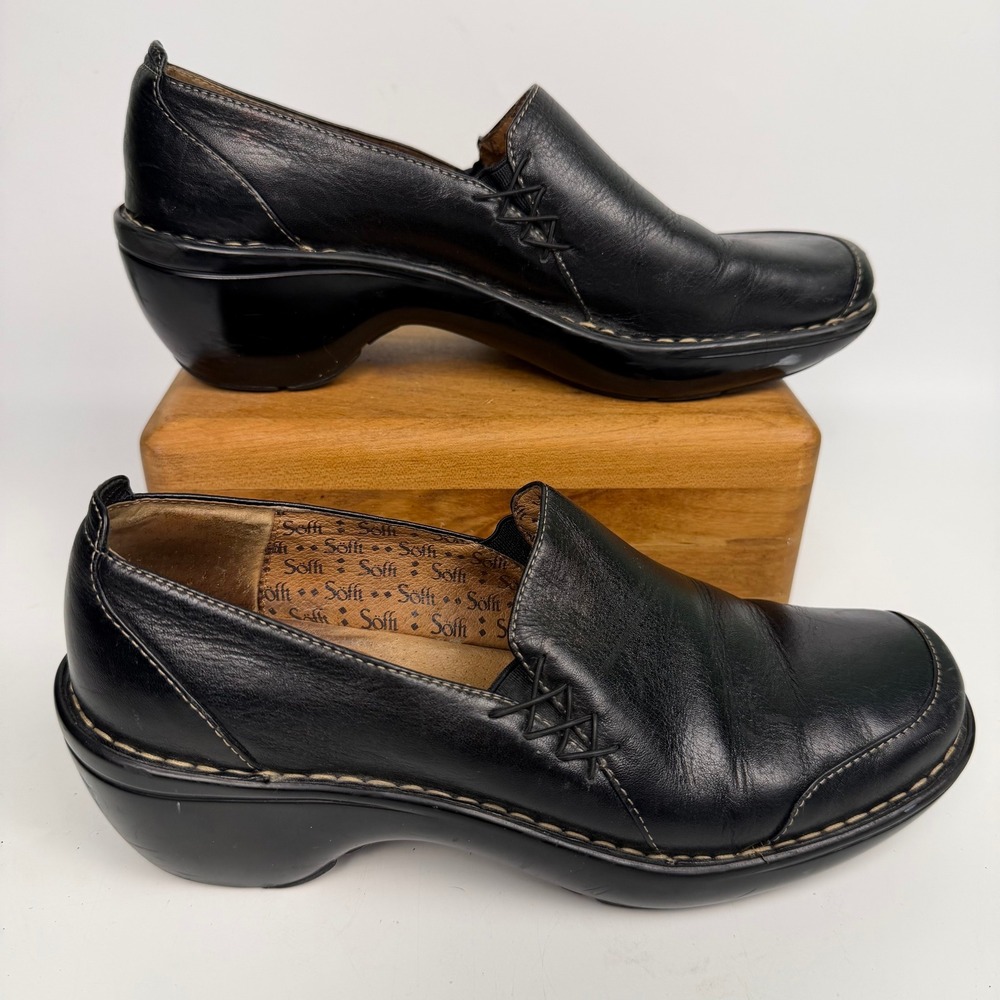 Sofft Women's 8M Shoes Black Leather Slip On Comfort Square Toe‎